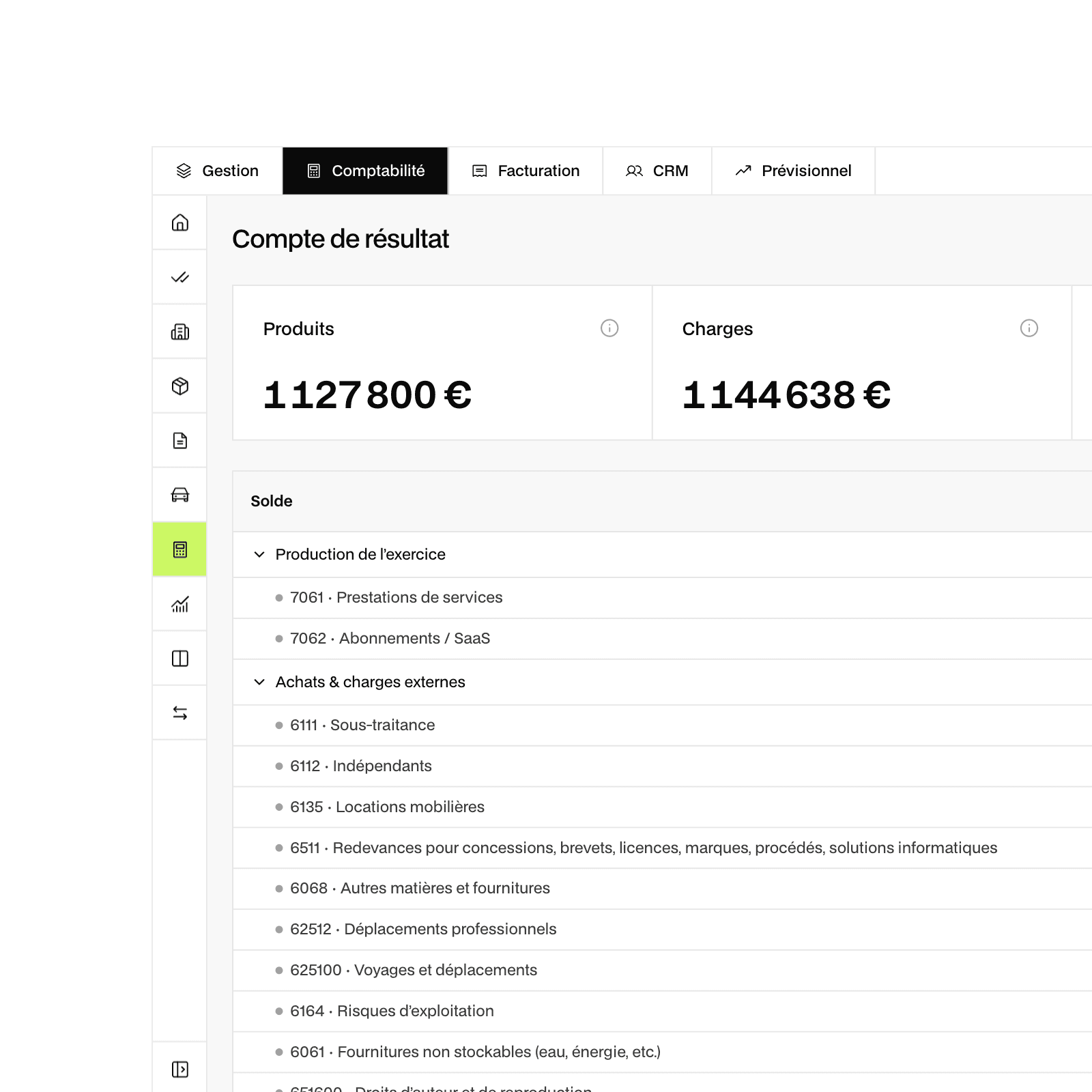 Application Mandare : écran Comptabilité