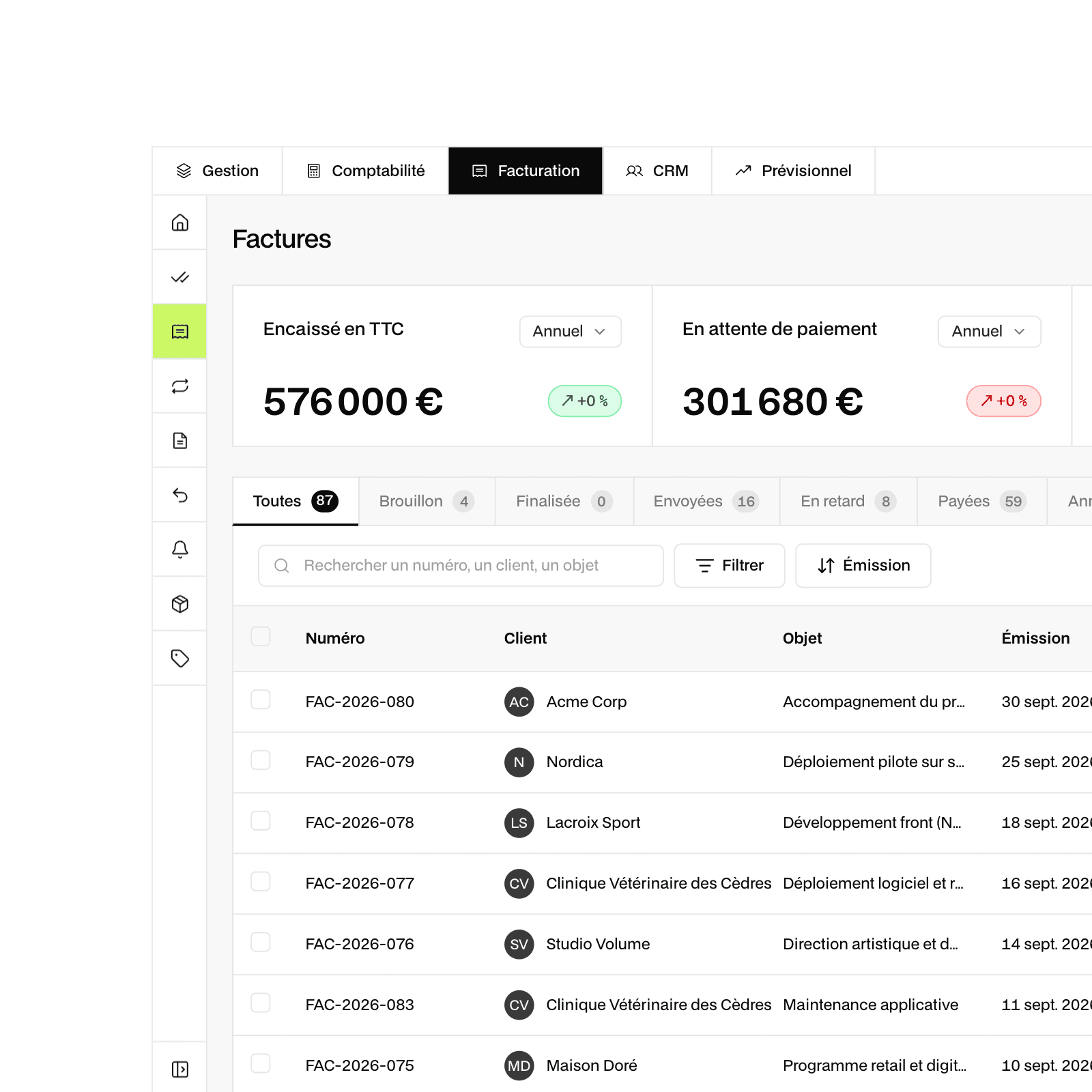 Application Mandare : écran Facturation